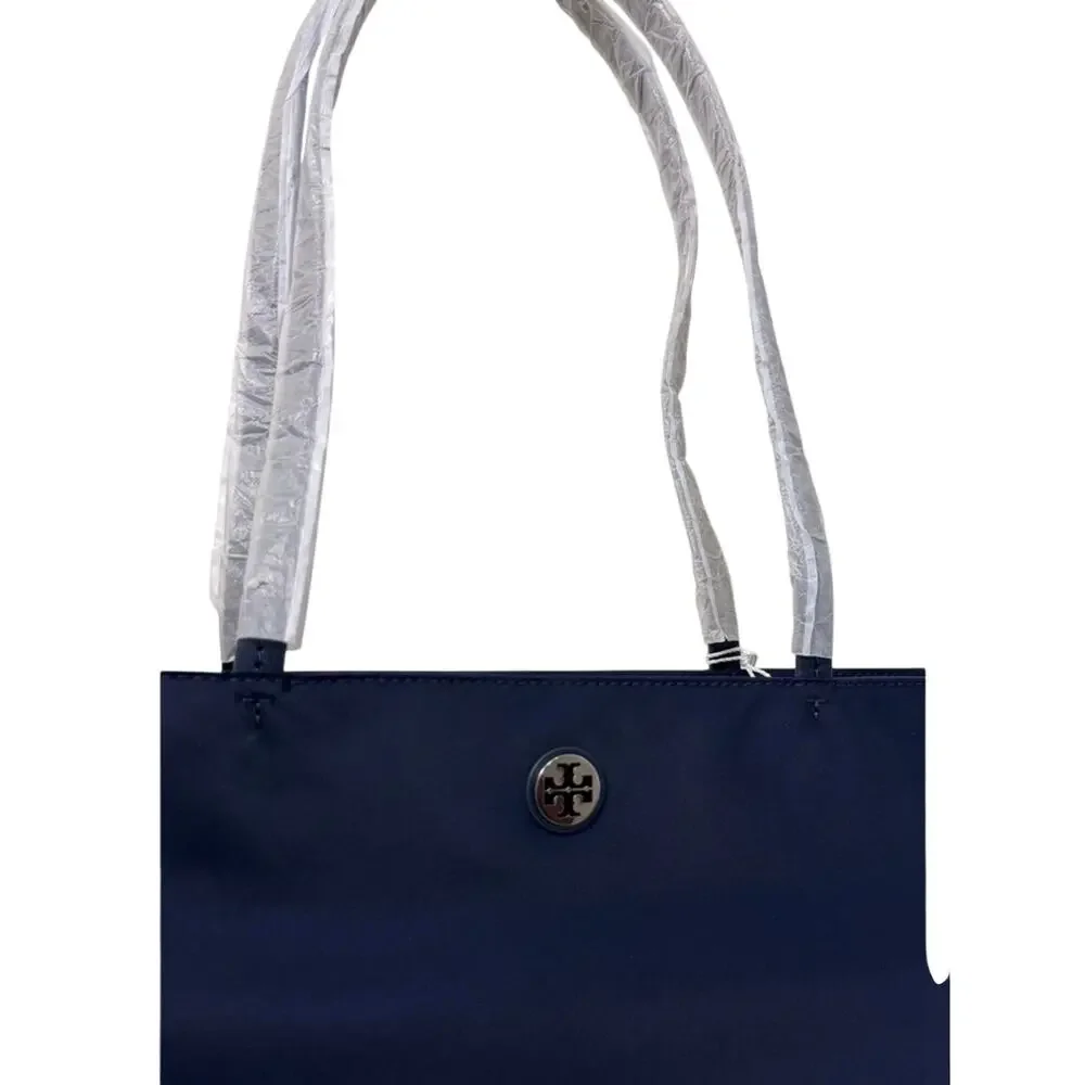 Tory Burch Nylon Tote with Logo Navy New